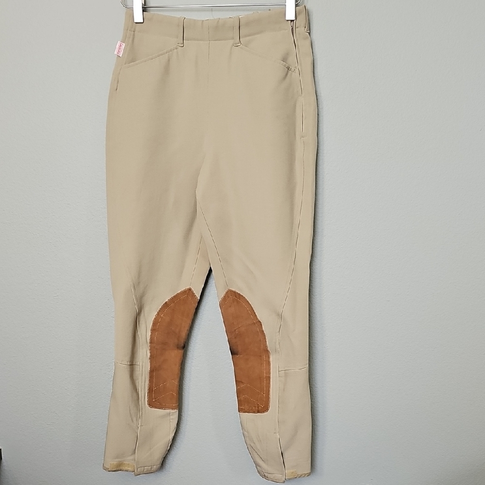 The Tailored Sportsman Tan Equestrian Riding Pants with Brown Patches Size 28